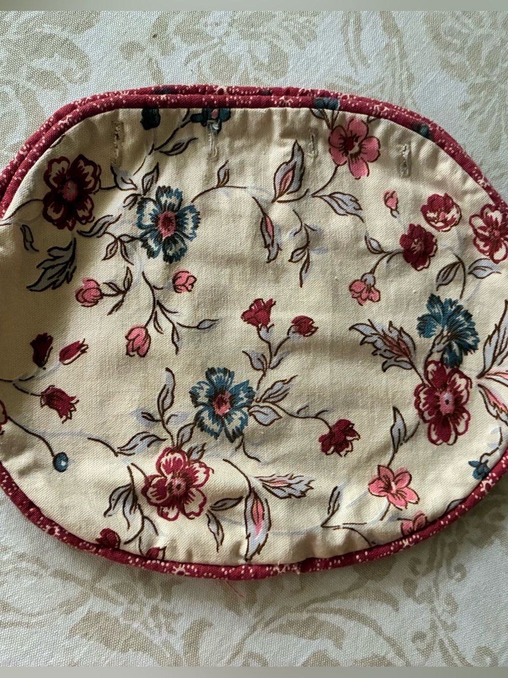 Bermuda Bag Cover Floral Red Piping 4 Button Cotton Vintage